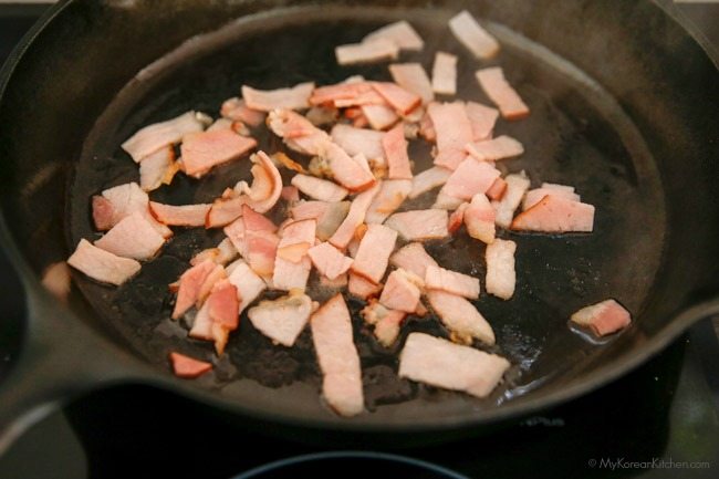 Easy Fried Rice - cooking bacon