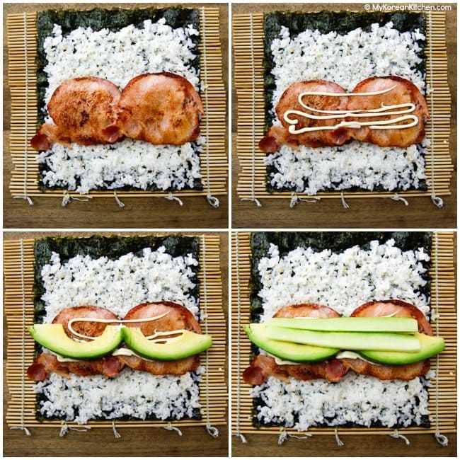 Bacon Avocado Cucumber Sushi Rolls