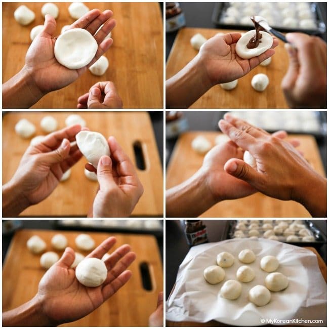 Nutella Stuffed Sweet Rice Flour Doughnut Holes - Making the nutella stuffed doughnut holes