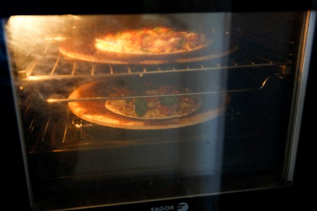 Korean Spicy Chicken BBQ Tortilla Pizza - cooking in the oven