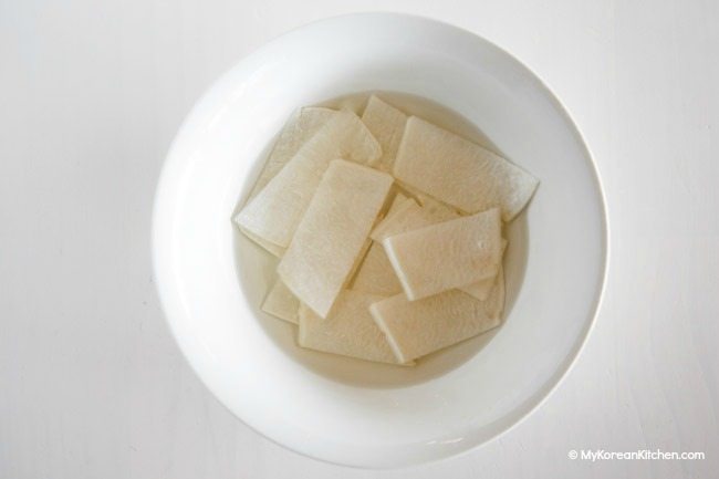 Making radish pickles for Bibim Naengmyeon