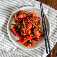Korean Style Sausage Stir Fry is a popular side dish for a Korean lunchbox! | MyKoreanKitchen.com