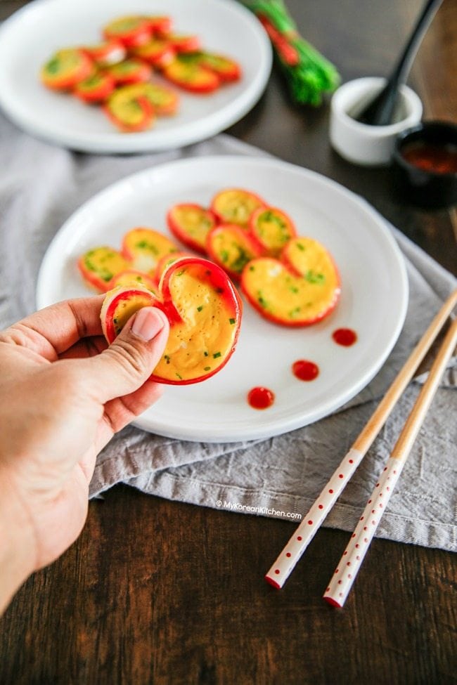 How to Make Heart Shaped Imitation Crab Omelettes | MyKoreanKitchen.com