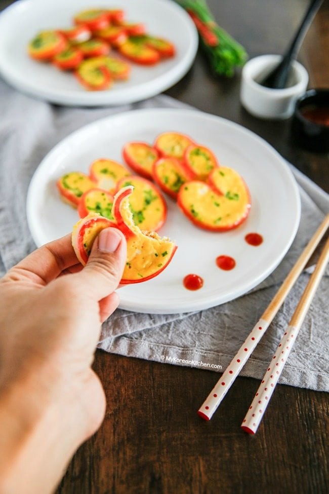 Heart Shaped Imitation Crab Omelettes | MyKoreanKitchen.com
