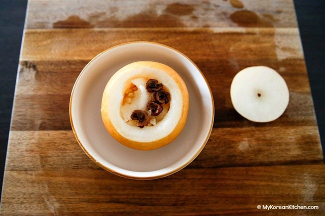 Korean pear stuffed with pear, ginger, honey, dried jujube