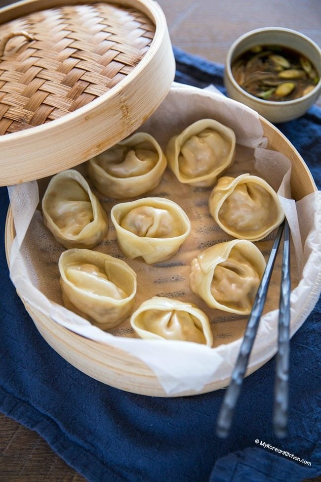 Steamed Kimchi Mandu (Kimchi Dumplings) | MyKoreanKitchen.com