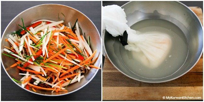 Making kimchi fillings and kimchi brine