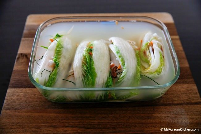 White kimchi (baek kimchi) in brine