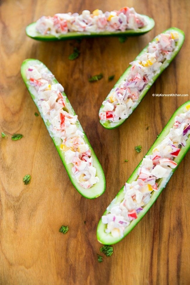 Cucumber Boats with Crab Salad | MyKoreanKitchen.com