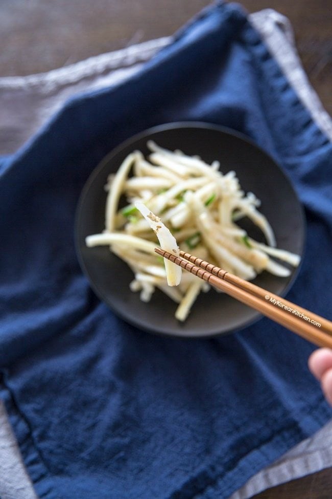 Korean Side Dish - Doraji Namul (Sautéed Bellflower Root) | MyKoreanKitchen.com
