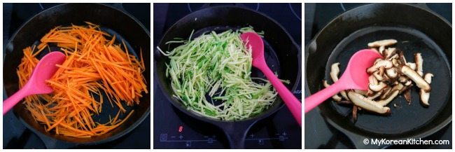 Preparing vegetables for dolsot bibimbap