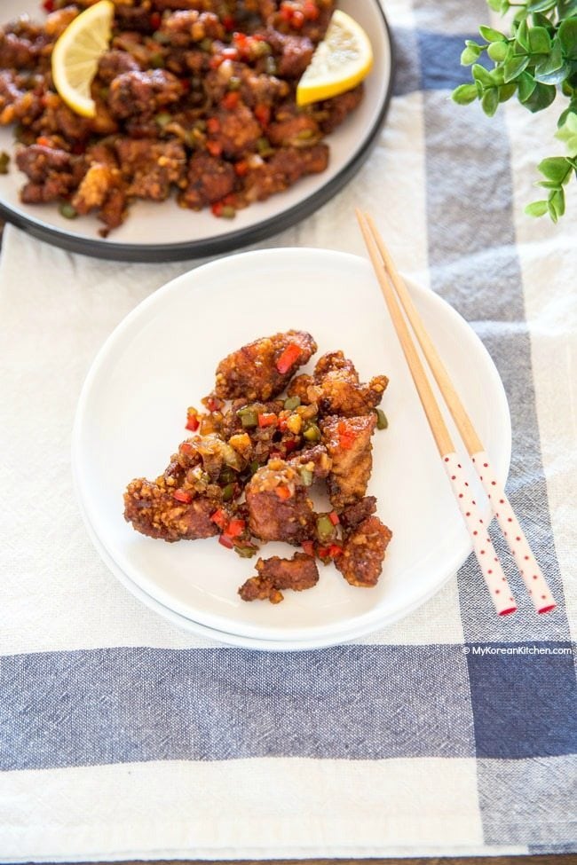 Korean Spicy Garlic Fried Chicken (Kkanpunggi) | MyKoreanKitchen.com