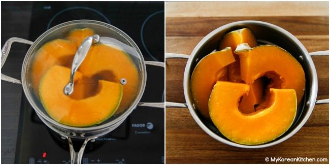 Steaming kabocha squash