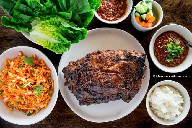 Spicy Korean coleslaw served with Korean roast pork 