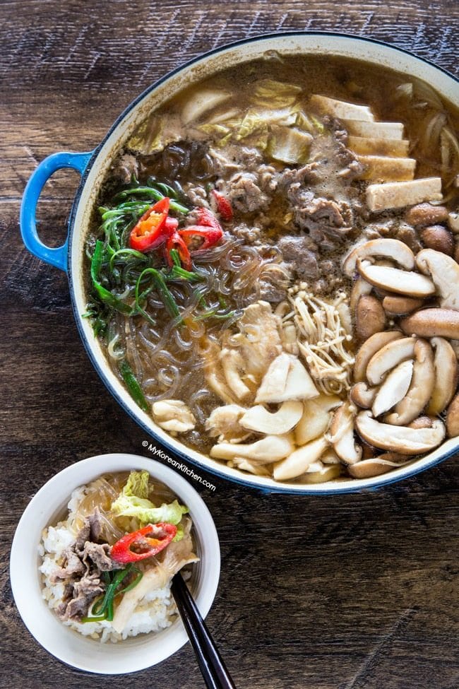 Bulgogi hot pot with steamed rice