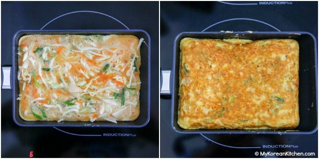Making egg omelette in a rectangular pan