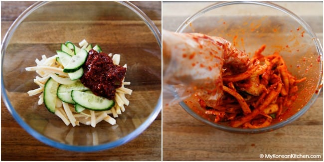 Combined ingredients for bellflower root salad