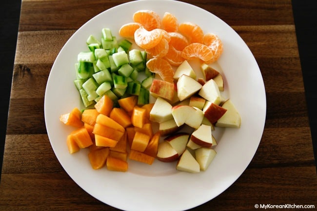 Chopped ingrediens for korean fruit salad