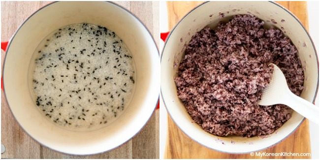 Korean purple rice cooked in dutch oven