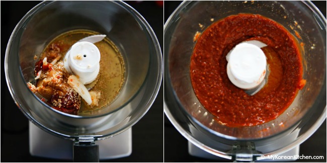 Blending ssamjang ingredients in a food processor