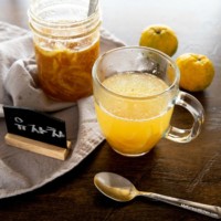 Yuja tea (Korean citron tea) in a clear mug