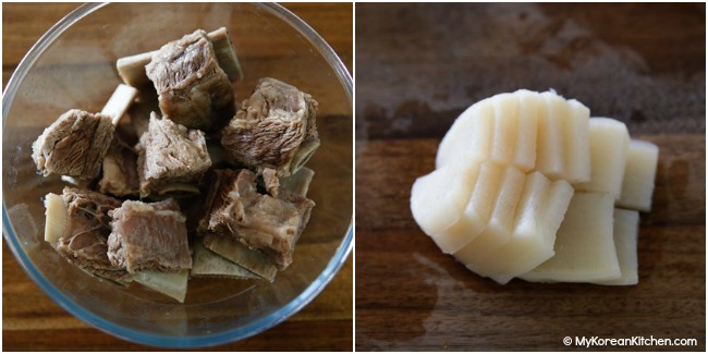 boiled beef ribs and thinly sliced radish