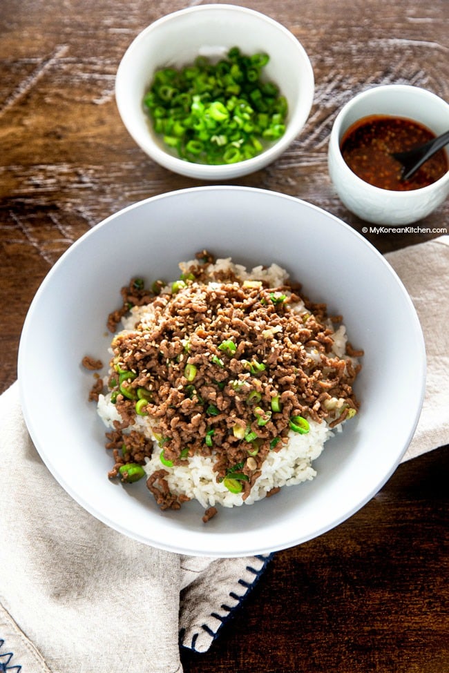 Ground beef served in a white bowl