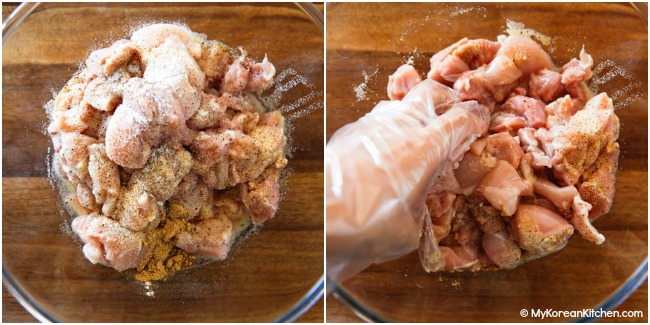 Marinating chopped chicken with seasoning