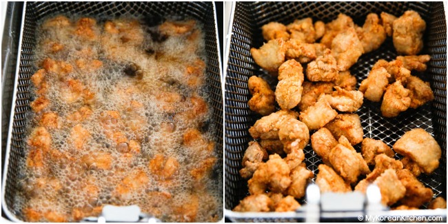 Double fried chicken in deep fryer