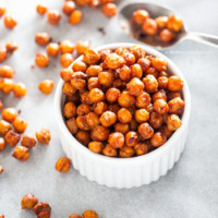 Air fried chickpeas in a white bowl