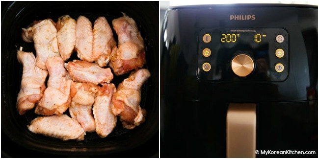 air frying Korean chicken wings in an air fryer
