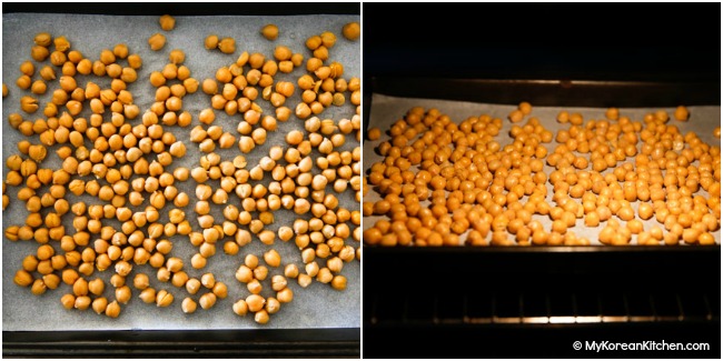 Chickpeas on a baking sheet