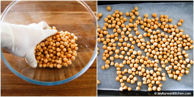 Coating oil on to chickpeas