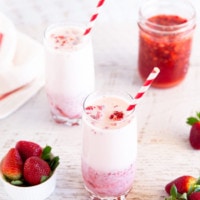 Two cups of Korean strawberry milk