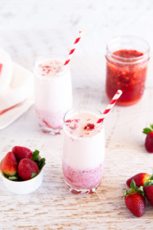 Two cups of Korean strawberry milk