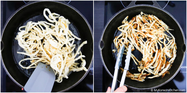 stir frying dried squid in melted butter sauce