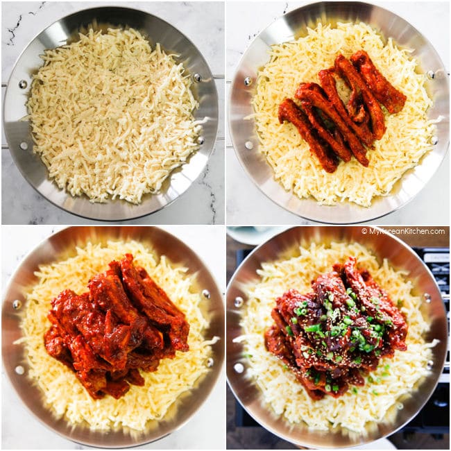 collage image - serving baby back ribs on a portable stove