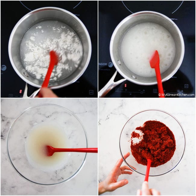 Making rice porridge for kimchi