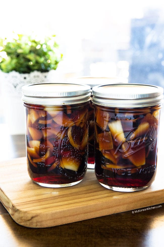 Front shot of pickled onion jars.