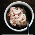 Korean salted shrimp in a small bowl.