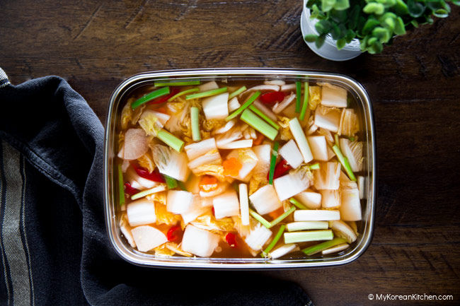 Nabak kimchi in stainless steel container.