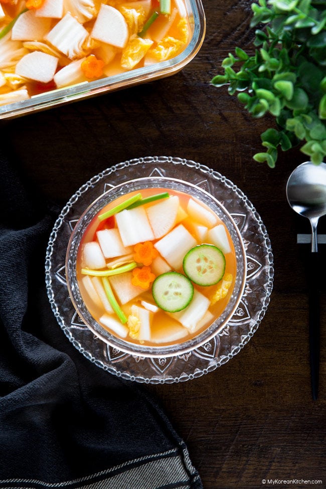 Nabak kimchi served in a bowl.
