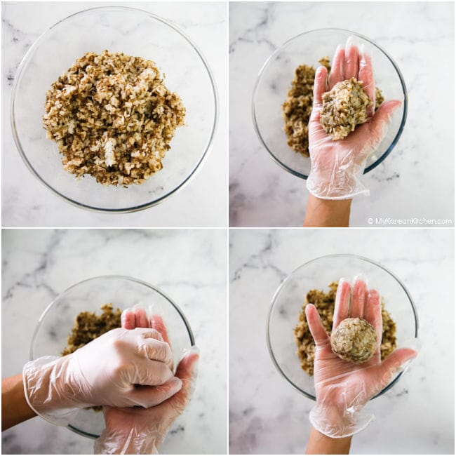 Collage image - Assembling anchovy rice balls