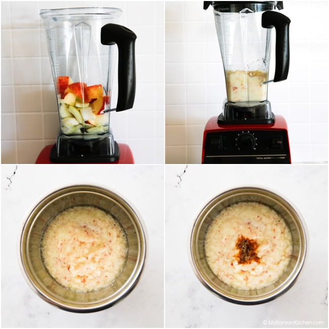 Blending Korean BBQ marinade in a blender.