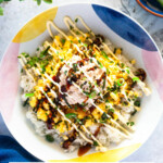 An image of a tuna mayo rice bowl from the top down.