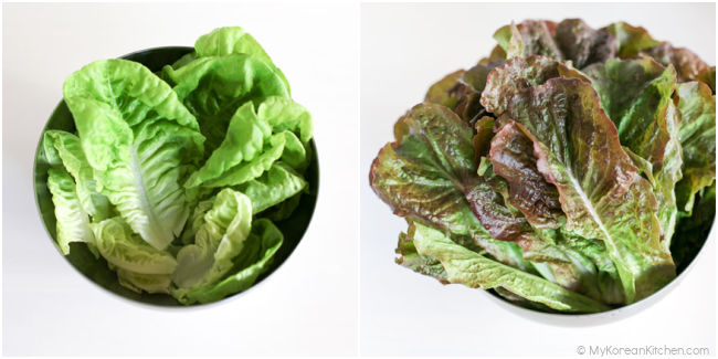 Two different types of Korean lettuce are in the bowl.